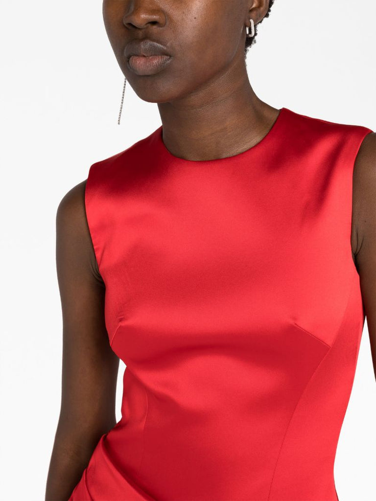 Red Gathered Satin Mermaid Gown