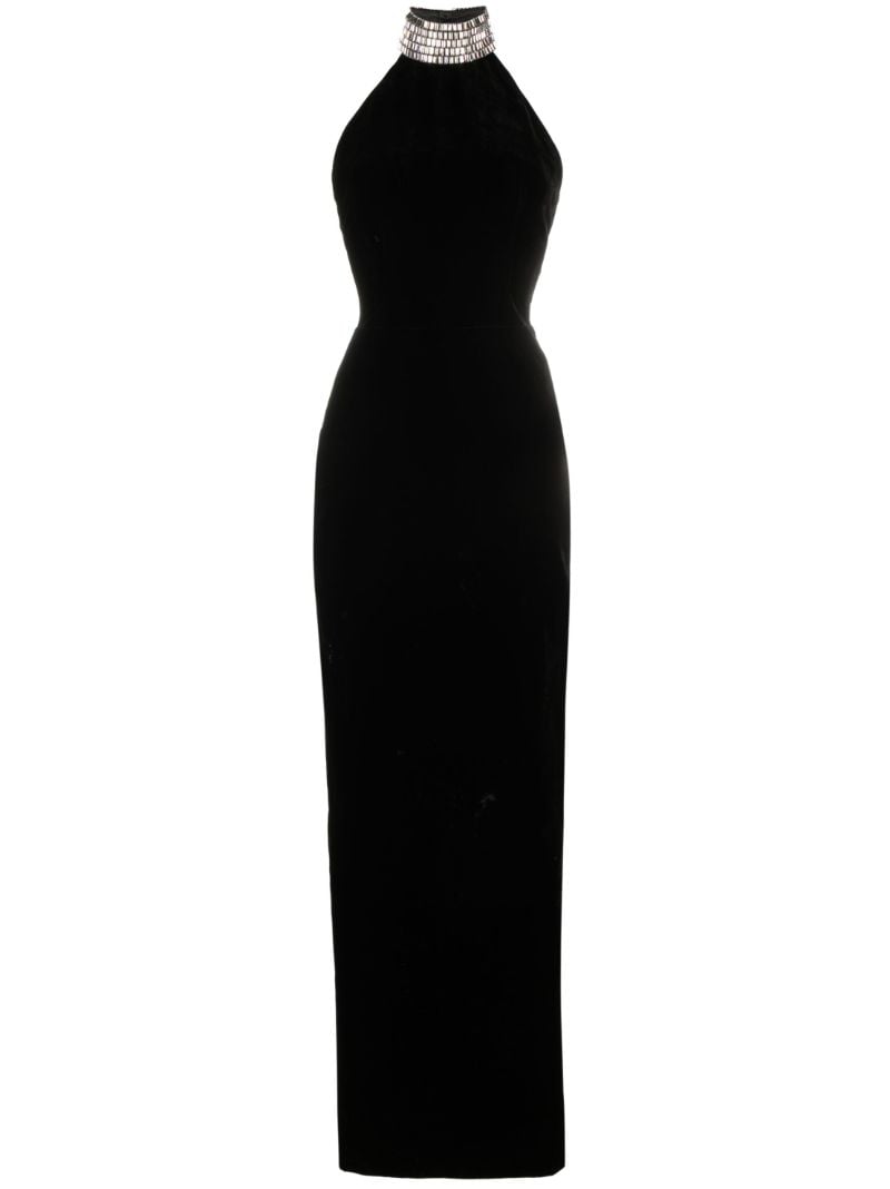 Black Crystal Velvet Maxi Dress