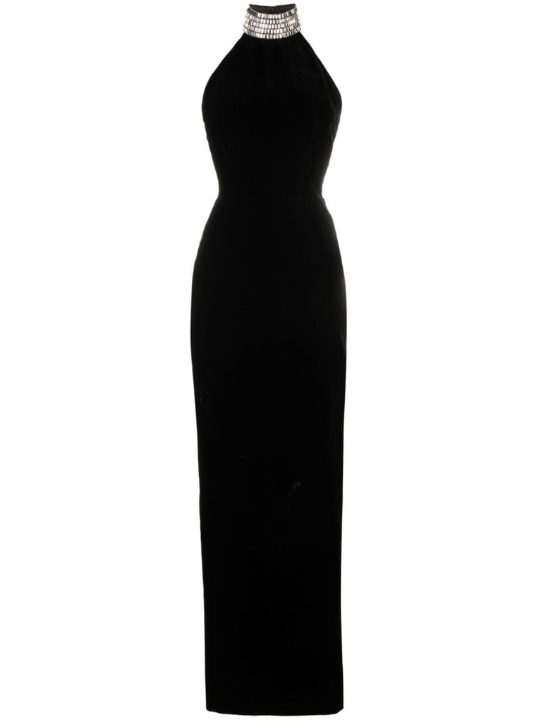 Black Crystal Velvet Maxi Dress