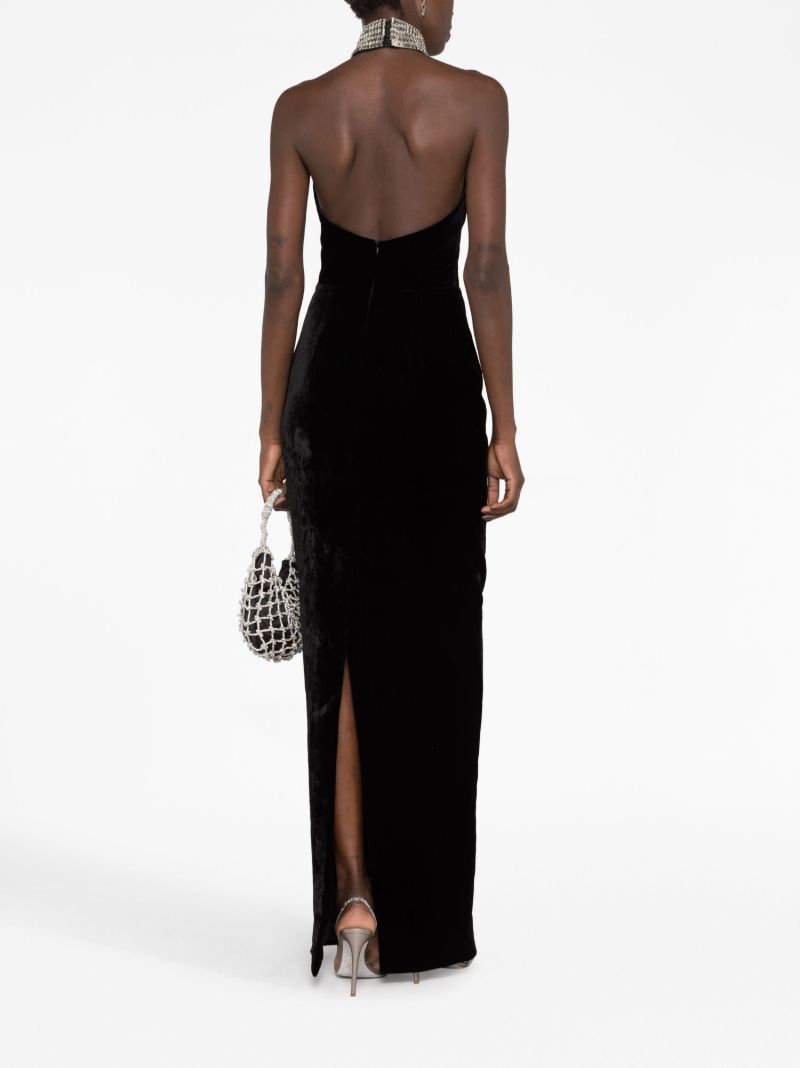 Black Crystal Velvet Maxi Dress