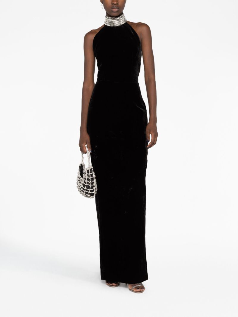 Black Crystal Velvet Maxi Dress