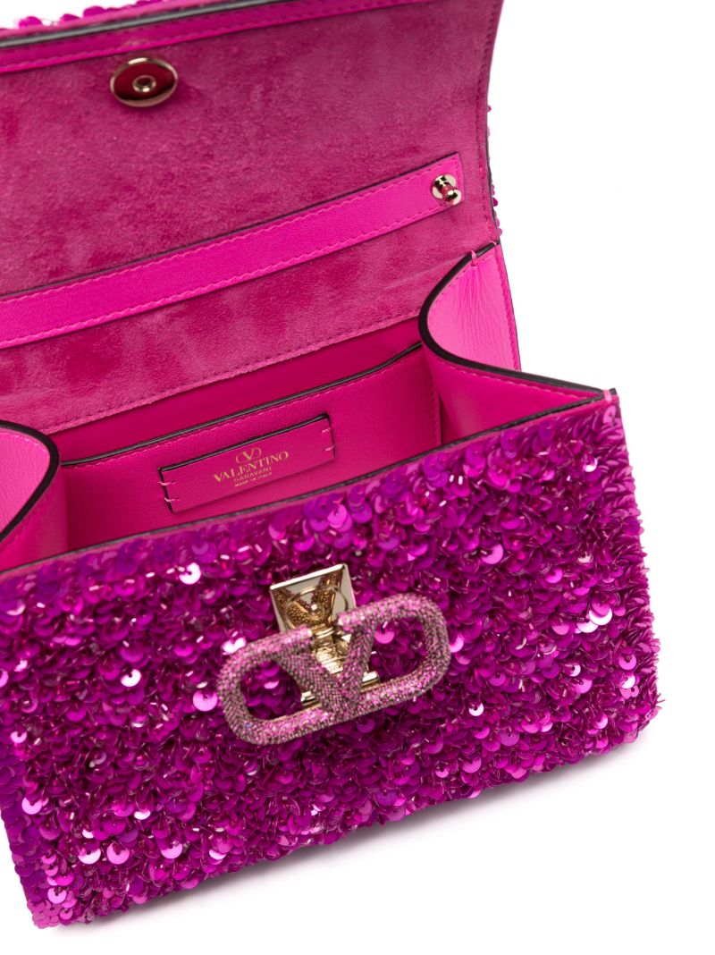 Pink Vsling Mini Sequin-embellished Top Handle Bag