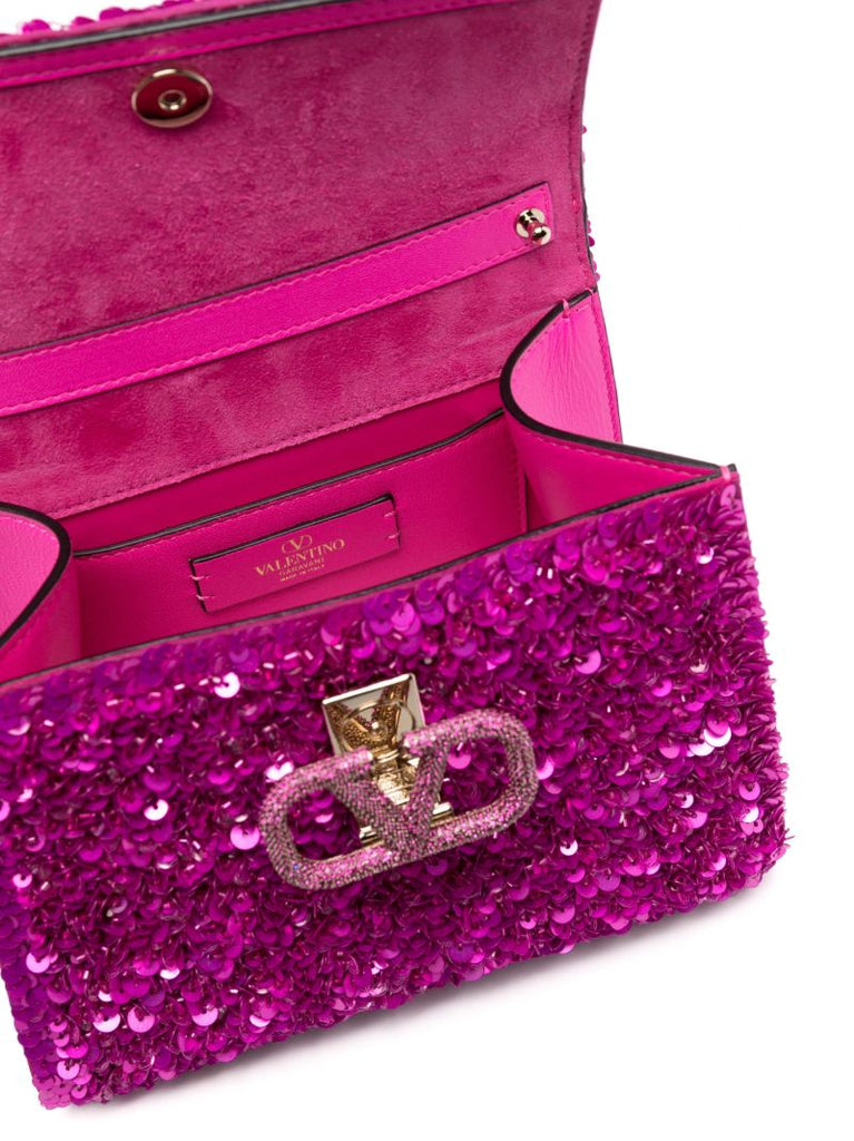 Pink Vsling Mini Sequin-embellished Top Handle Bag