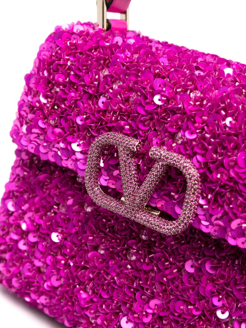 Pink Vsling Mini Sequin-embellished Top Handle Bag