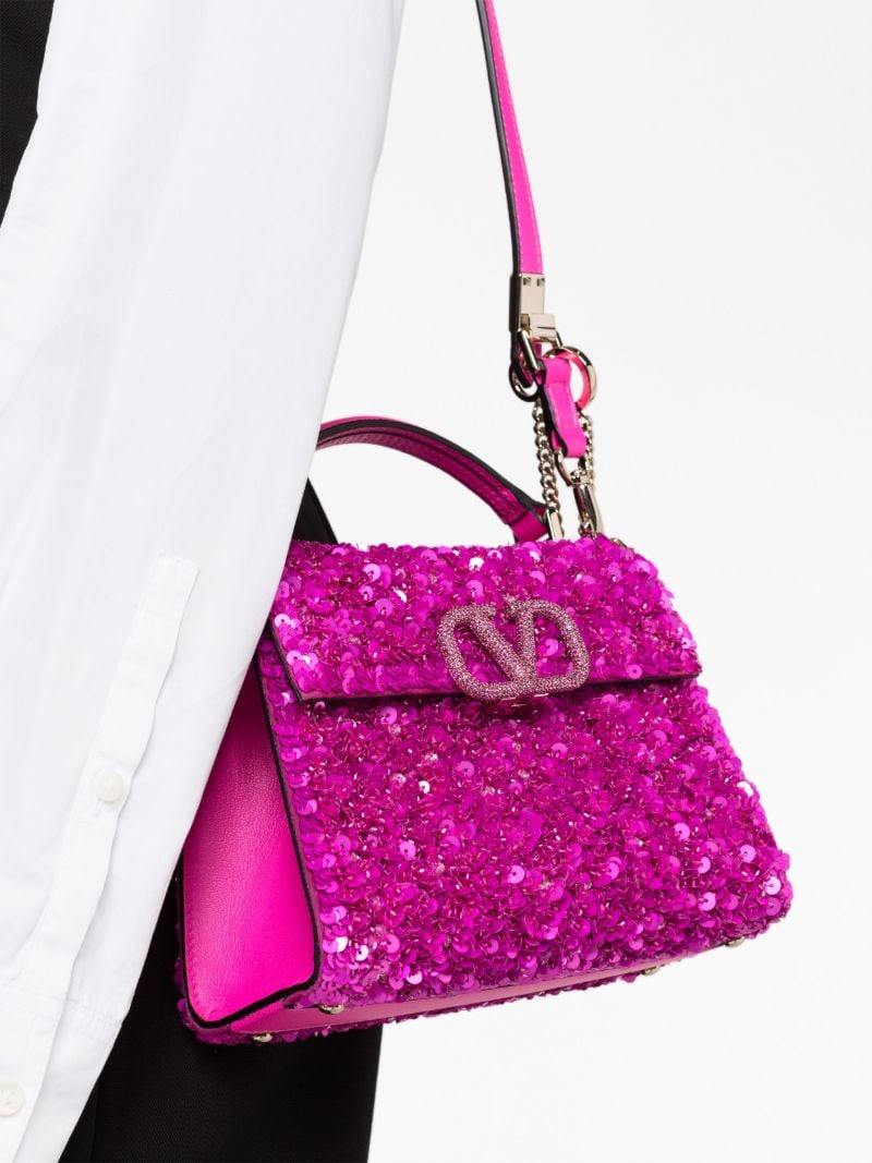 Pink Vsling Mini Sequin-embellished Top Handle Bag