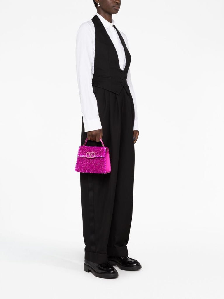 Pink Vsling Mini Sequin-embellished Top Handle Bag