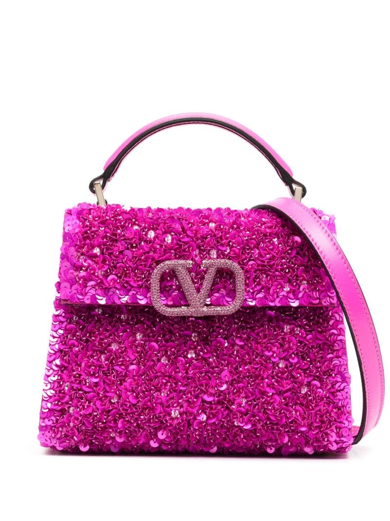 Pink Vsling Mini Sequin-embellished Top Handle Bag