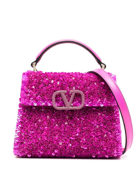 Pink Vsling Mini Sequin-embellished Top Handle Bag