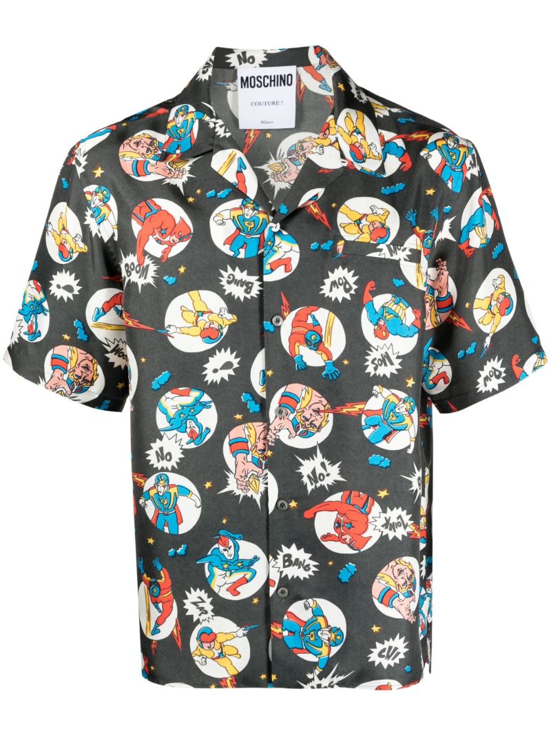 Grey Cartoon-print Silk Shirt