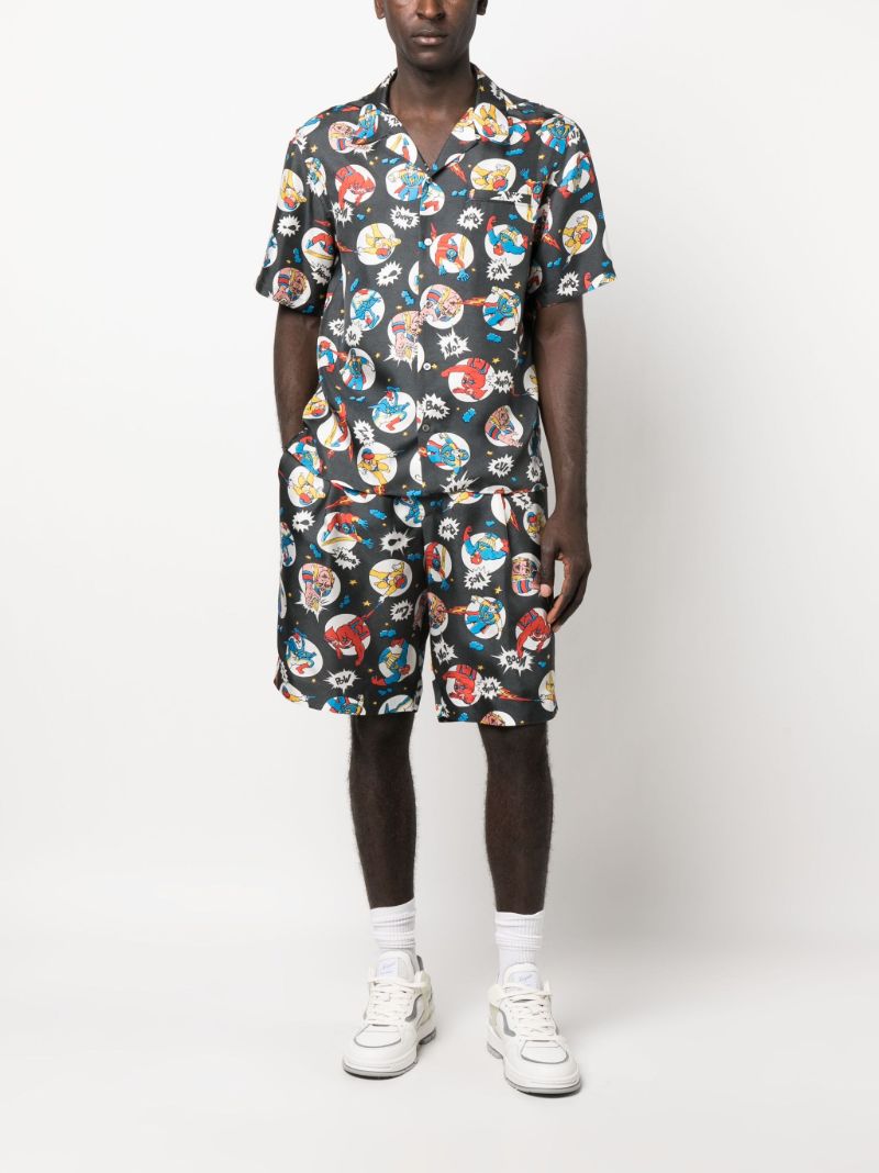 Grey Cartoon-print Silk Shirt