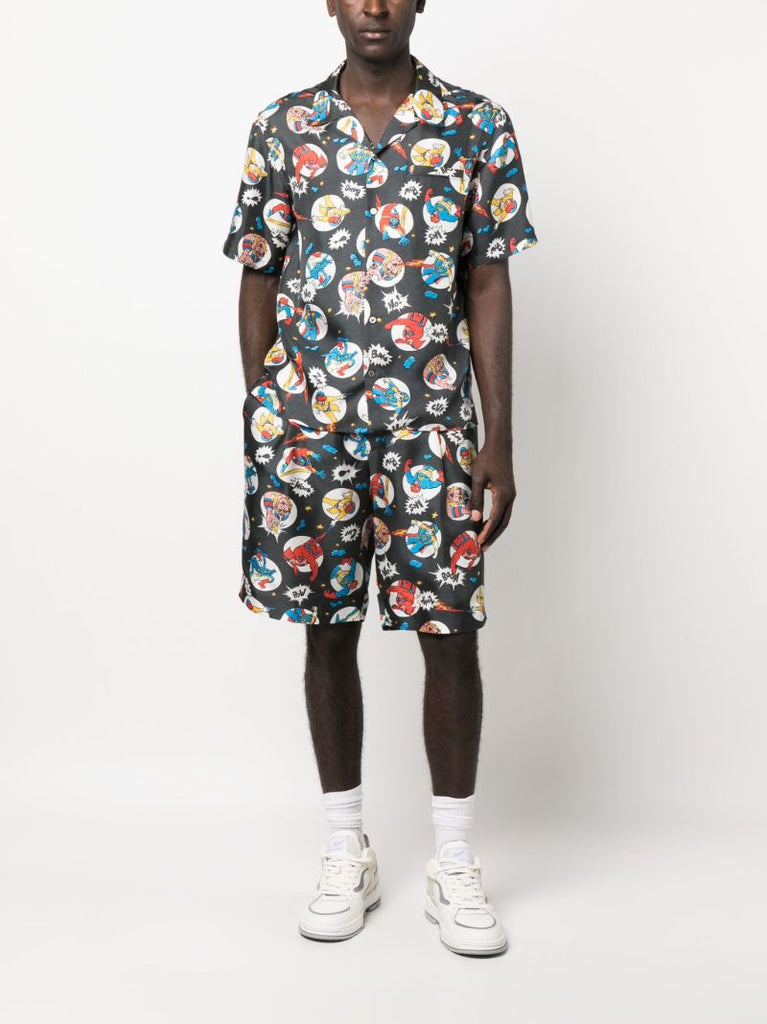 Grey Cartoon-print Silk Shirt