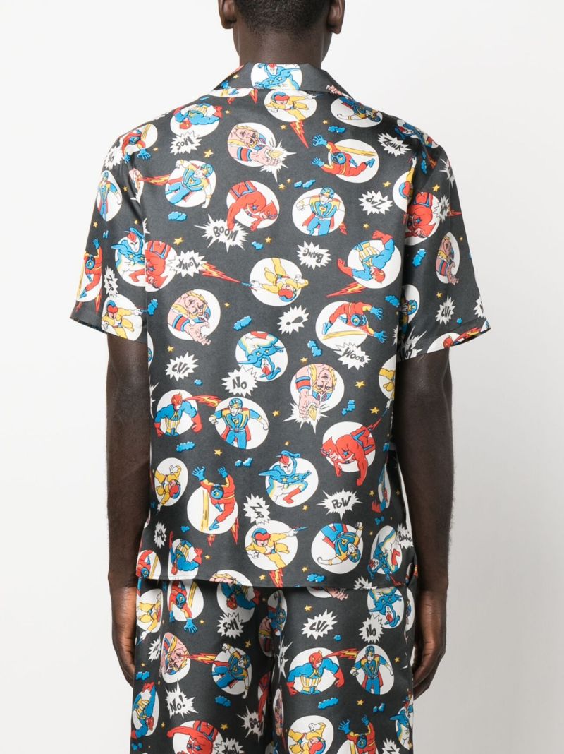 Grey Cartoon-print Silk Shirt