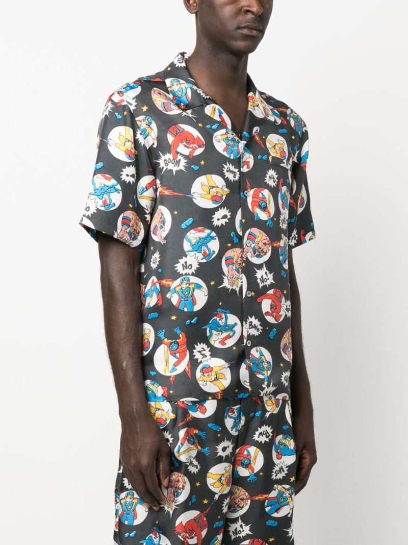 Grey Cartoon-print Silk Shirt