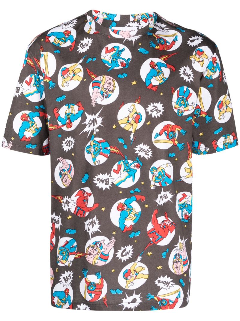 Grey Cartoon-print Cotton T-shirt