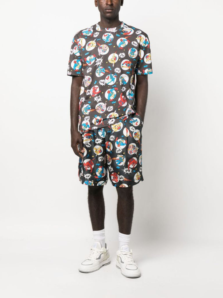 Grey Cartoon-print Cotton T-shirt