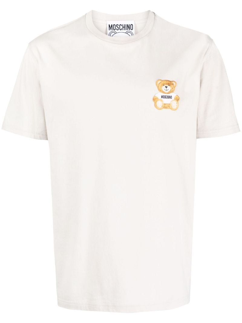 Grey Teddy Bear-motif Cotton T-shirt