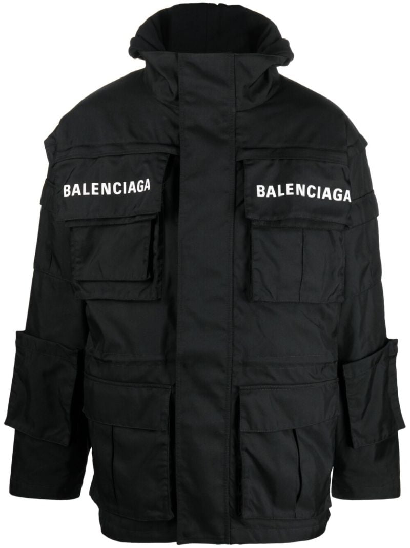 Black Logo Print Parka Jacket