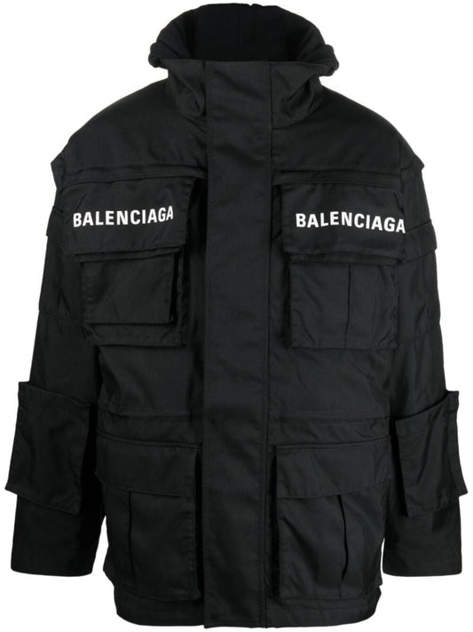 Black Logo Print Parka Jacket