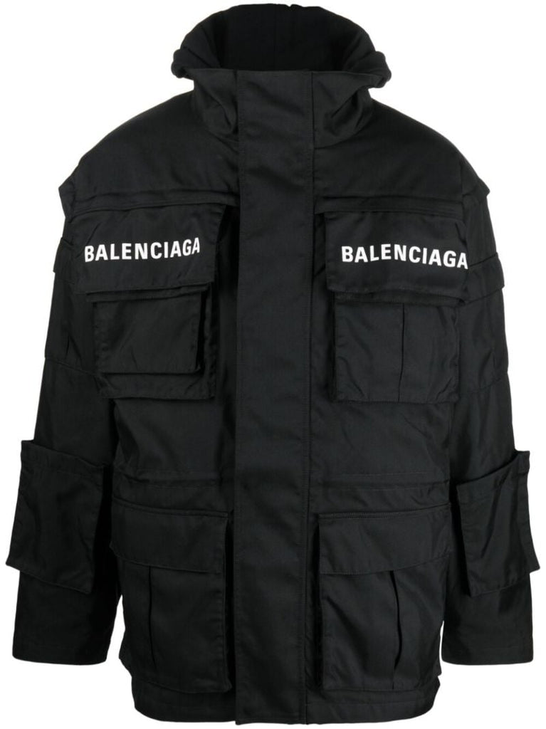 Black Logo Print Parka Jacket