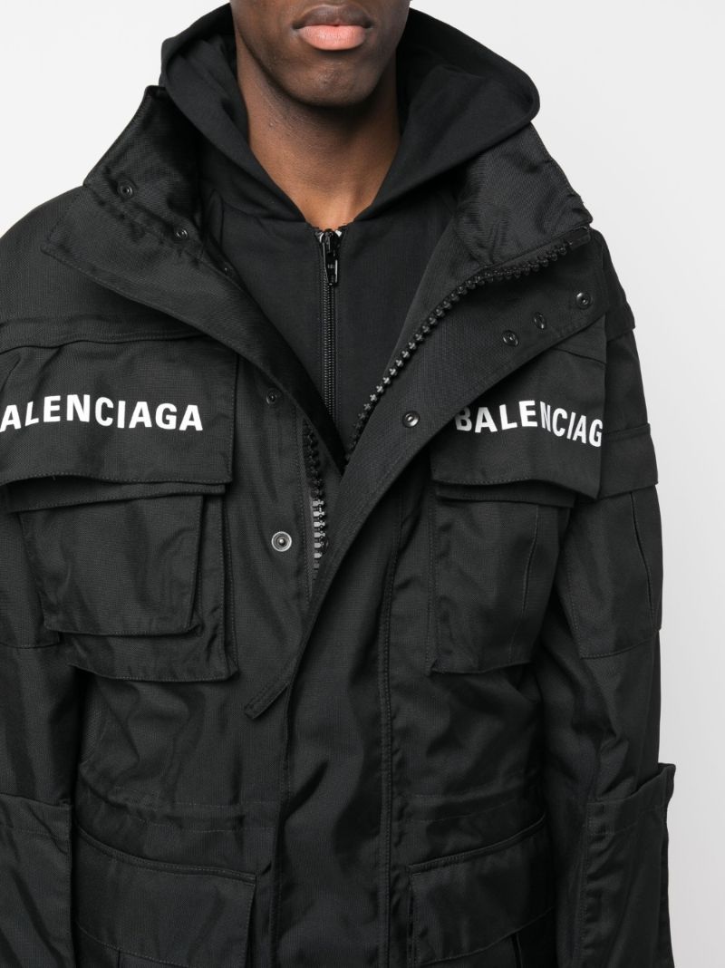 Black Logo Print Parka Jacket