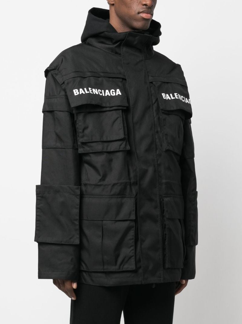 Black Logo Print Parka Jacket