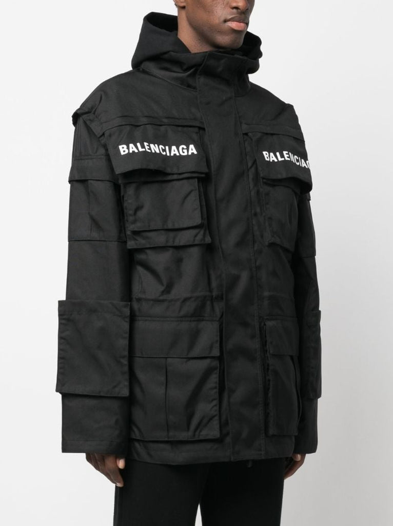 Black Logo Print Parka Jacket