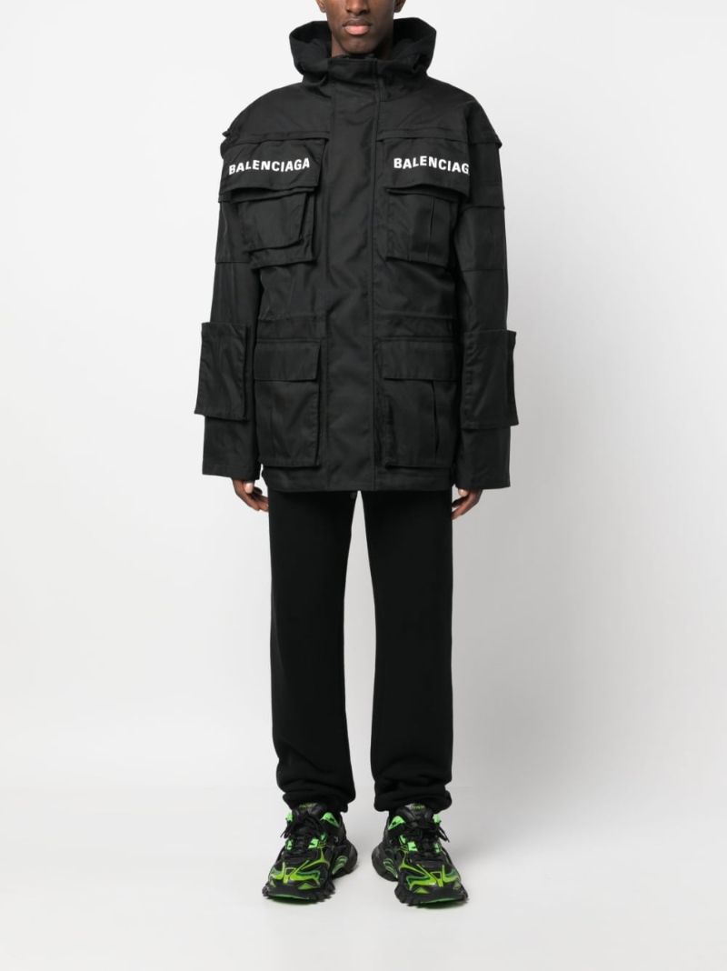 Black Logo Print Parka Jacket
