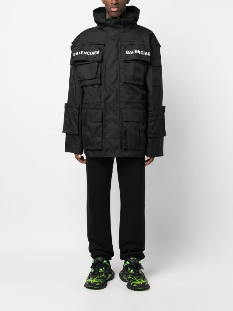 Black Logo Print Parka Jacket
