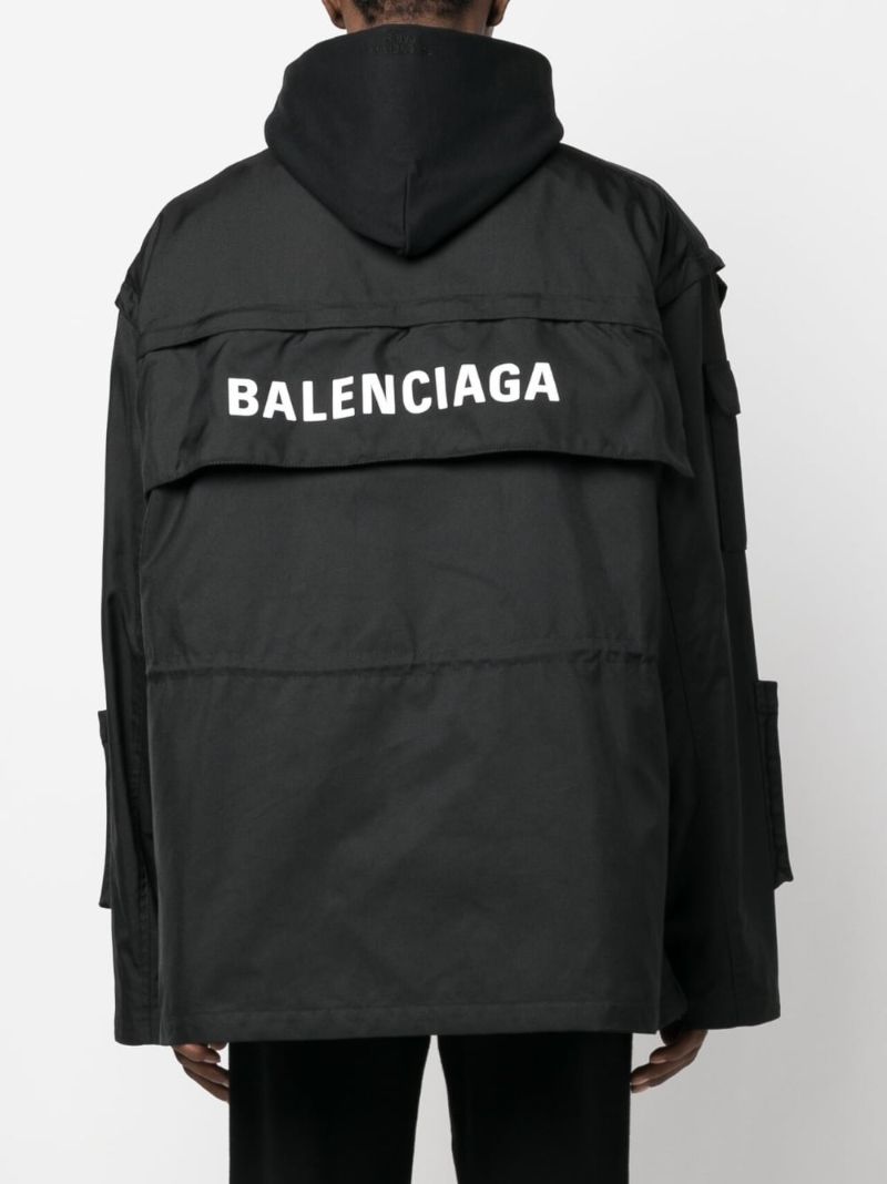 Black Logo Print Parka Jacket