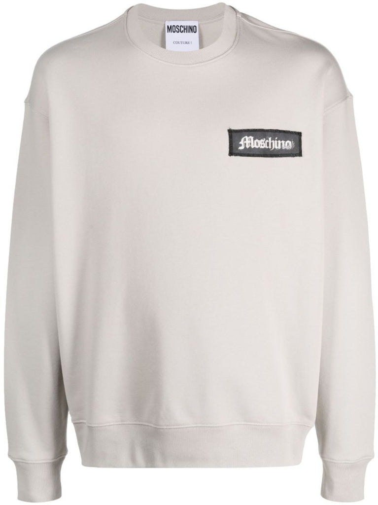 Grey Logo-patch Organic-cotton Sweater