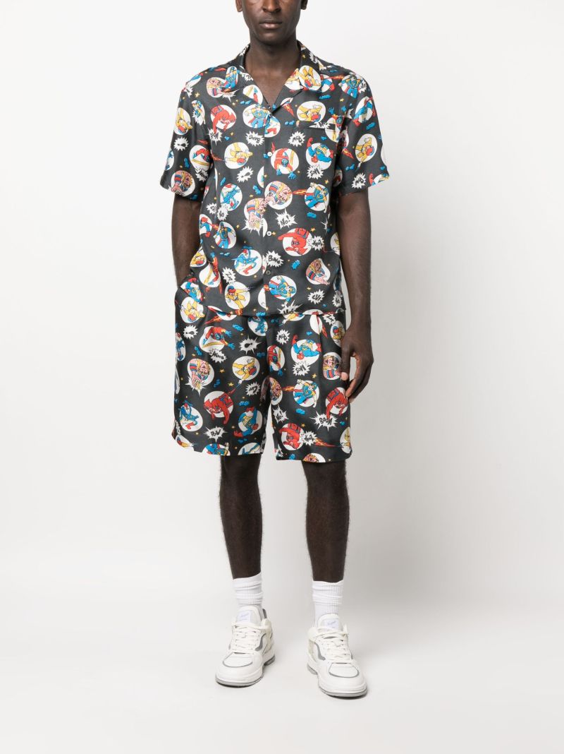 Grey Cartoon-print Silk Shorts