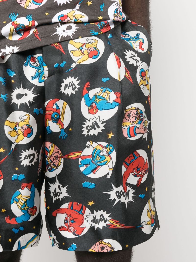 Grey Cartoon-print Silk Shorts