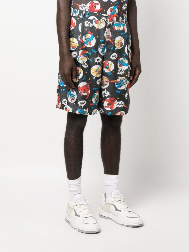 Grey Cartoon-print Silk Shorts