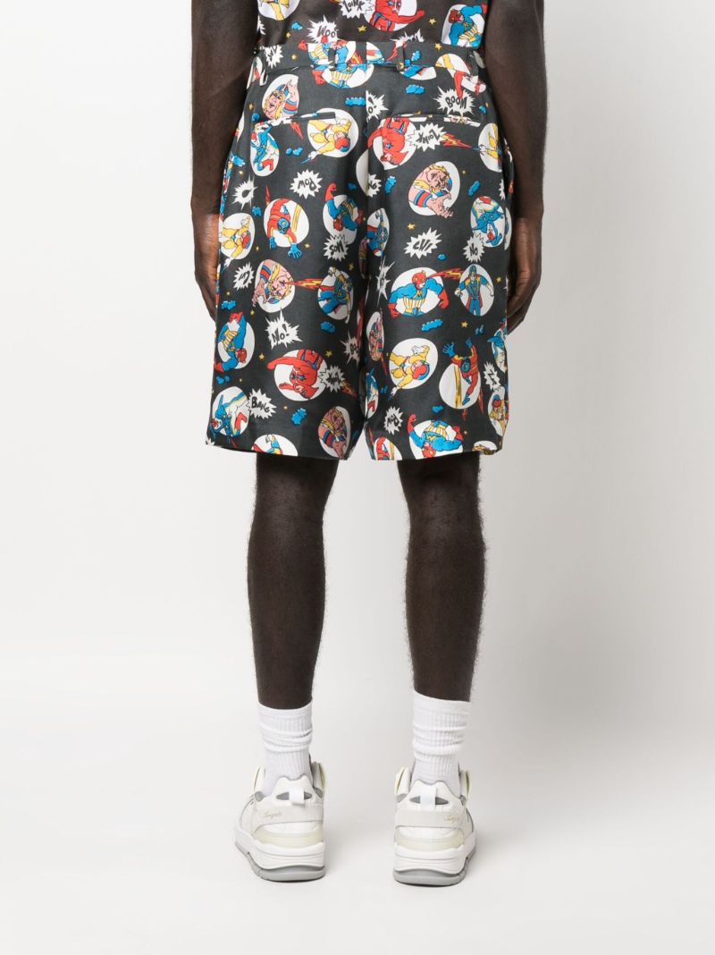 Grey Cartoon-print Silk Shorts