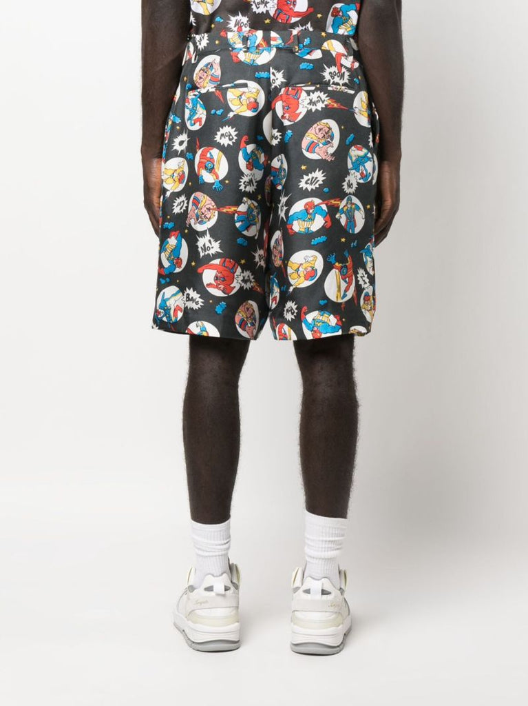 Grey Cartoon-print Silk Shorts