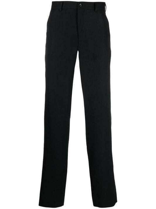 Black Wool Straight-leg Trousers