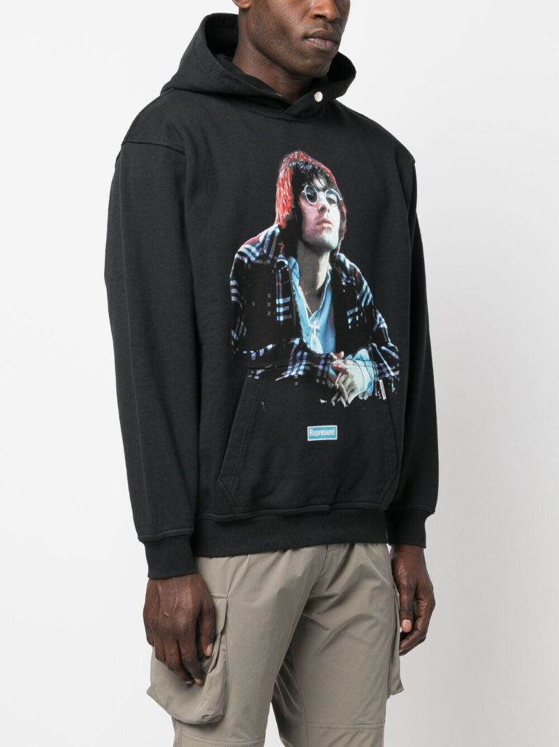 X Liam Gallagher Black Maine Road Printed Hoodie