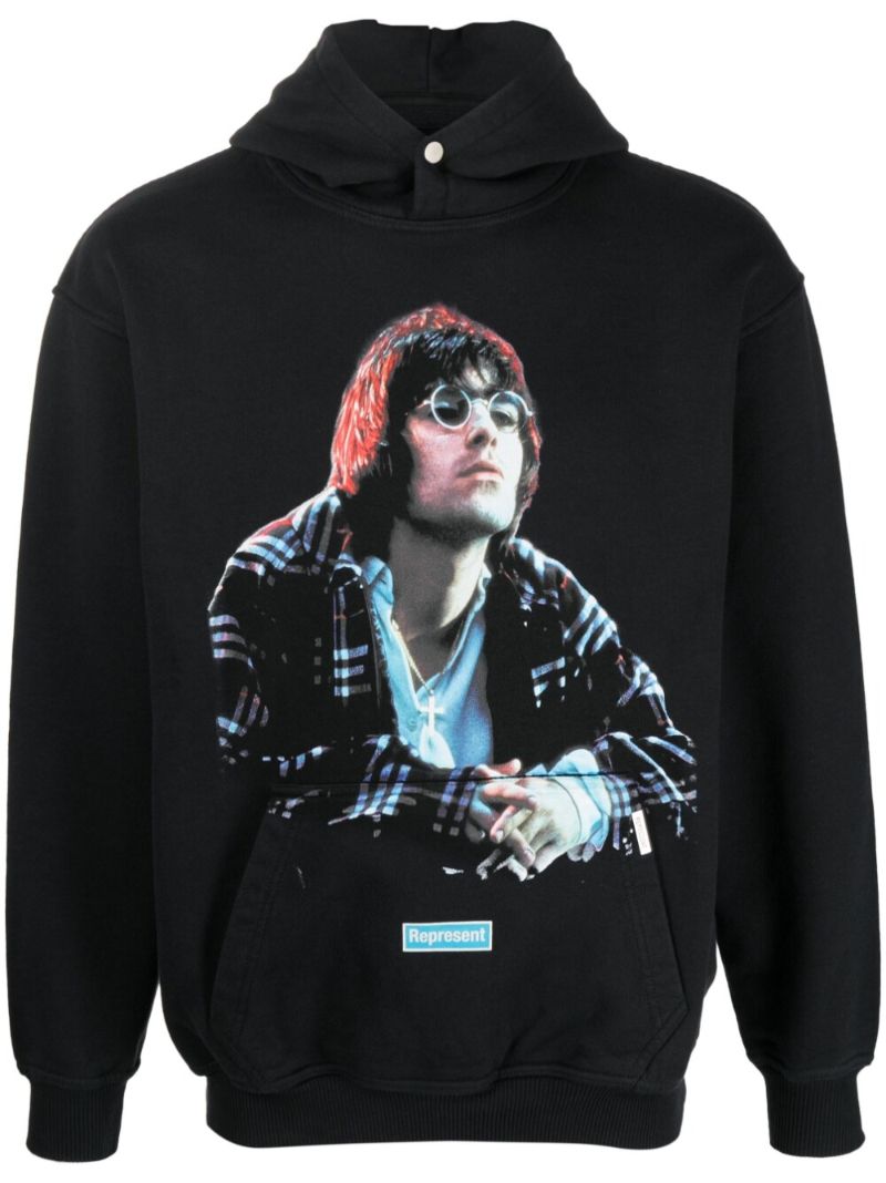 X Liam Gallagher Black Maine Road Printed Hoodie