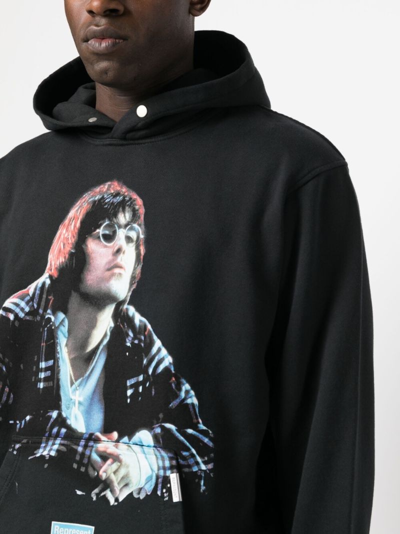 X Liam Gallagher Black Maine Road Printed Hoodie