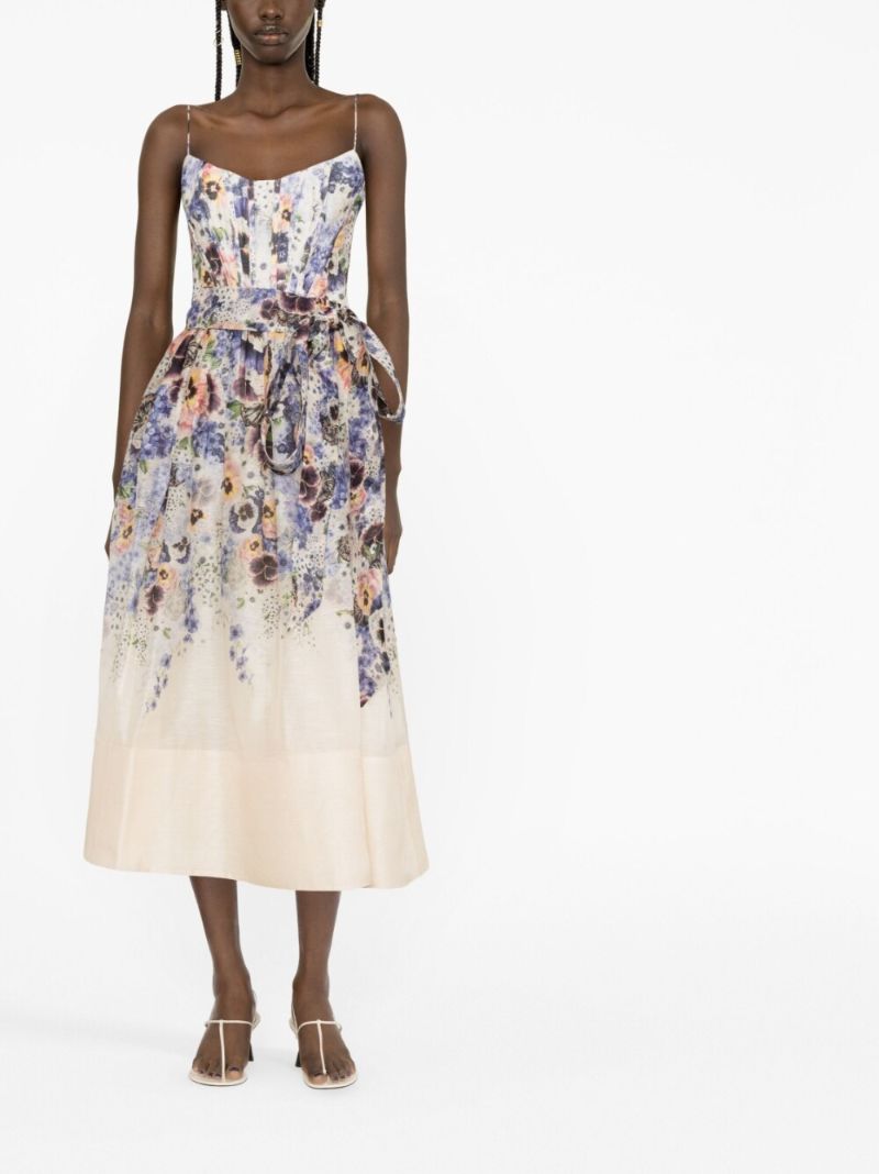 Beige Pansy Tama Corset Midi Dress