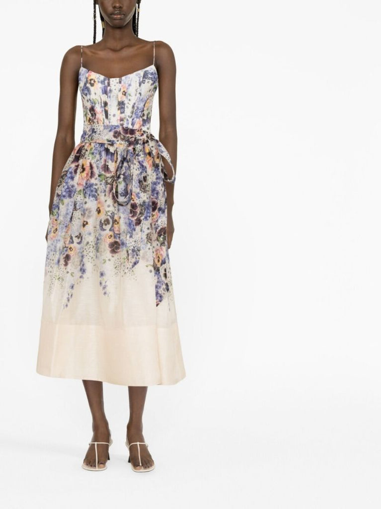 Beige Pansy Tama Corset Midi Dress