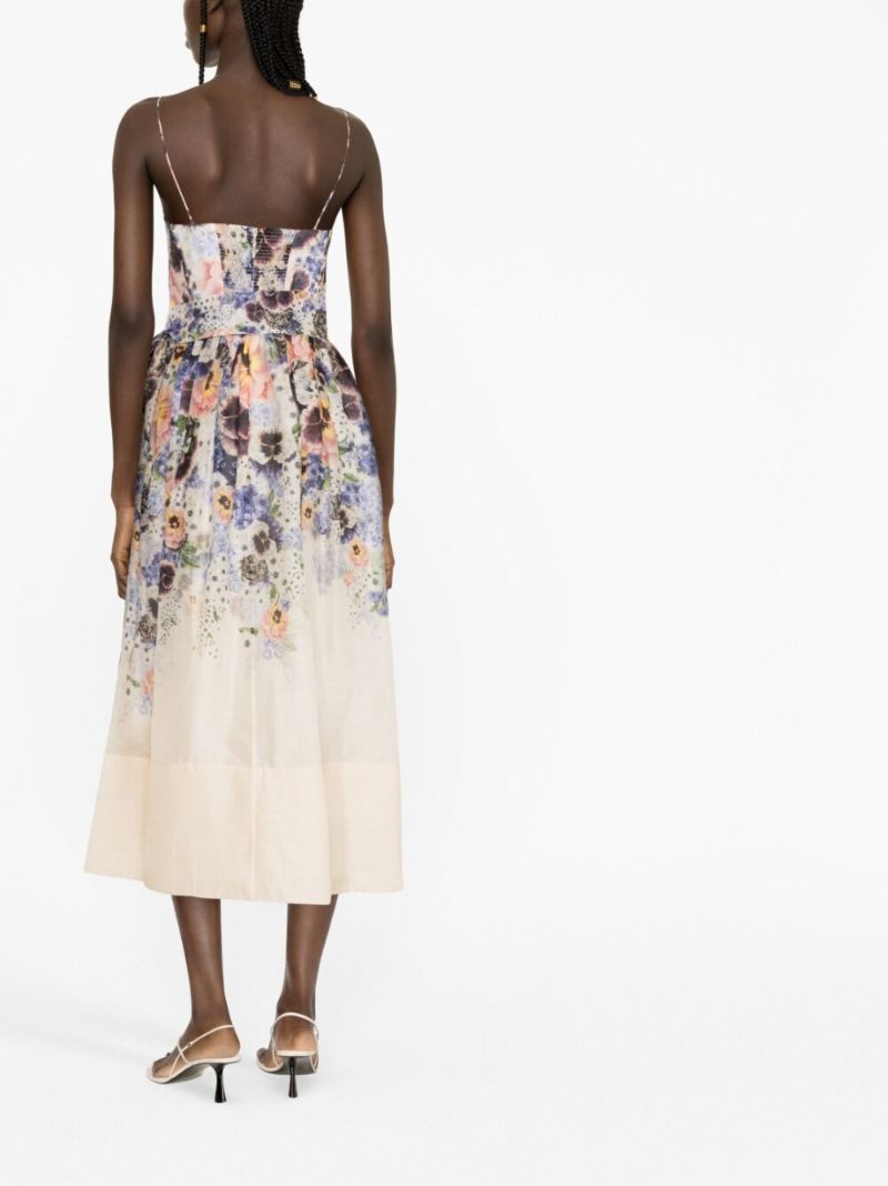 Beige Pansy Tama Corset Midi Dress