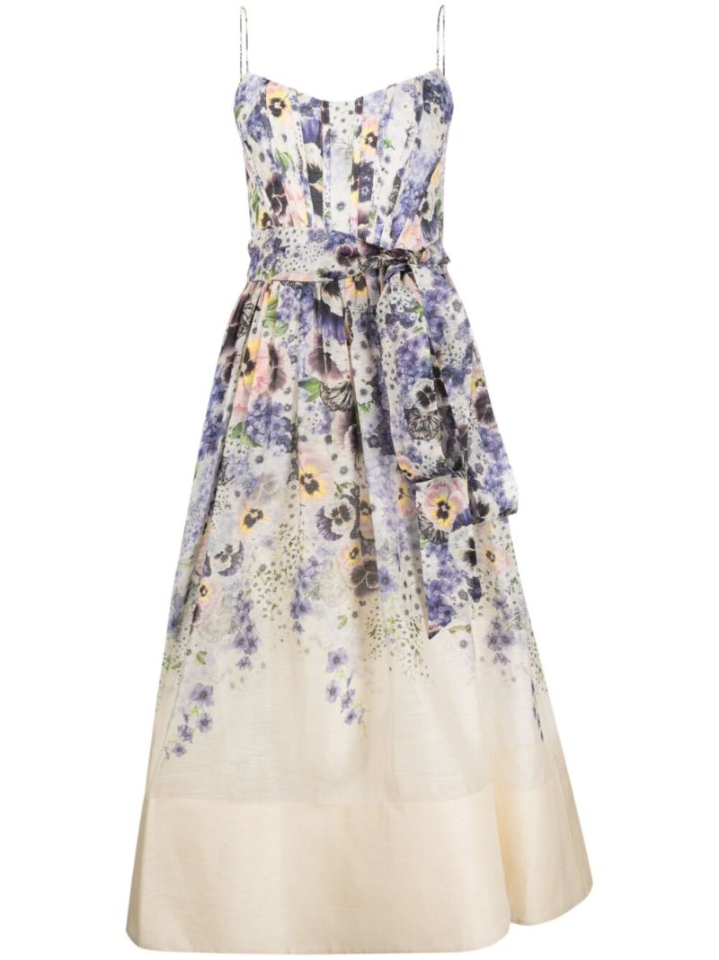 Beige Pansy Tama Corset Midi Dress