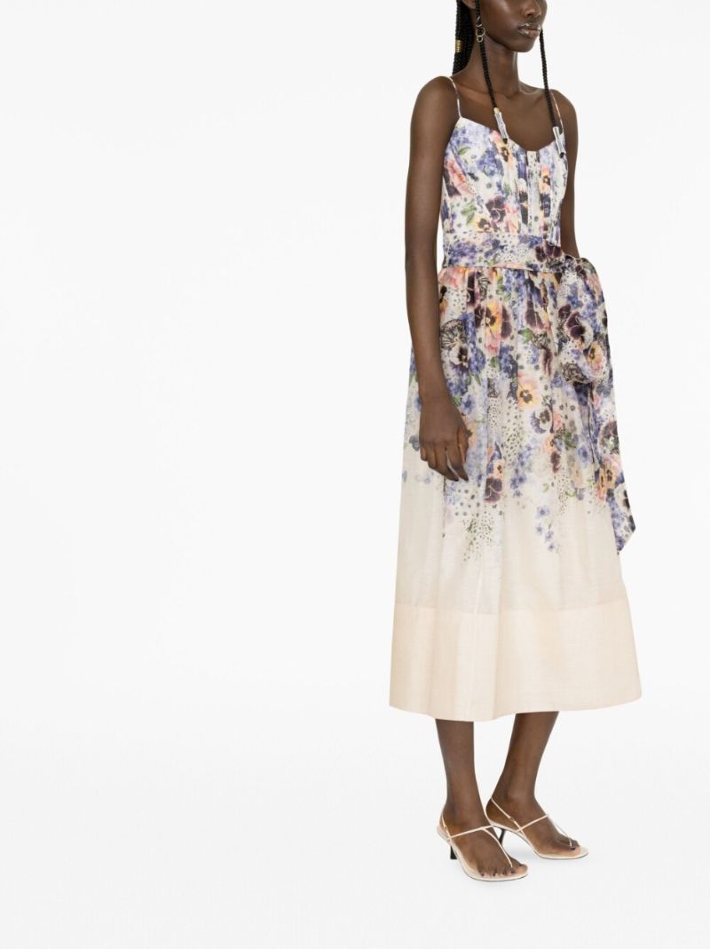 Beige Pansy Tama Corset Midi Dress