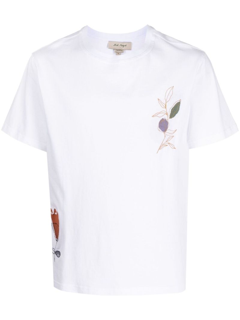 White Floral Print Cotton T-shirt