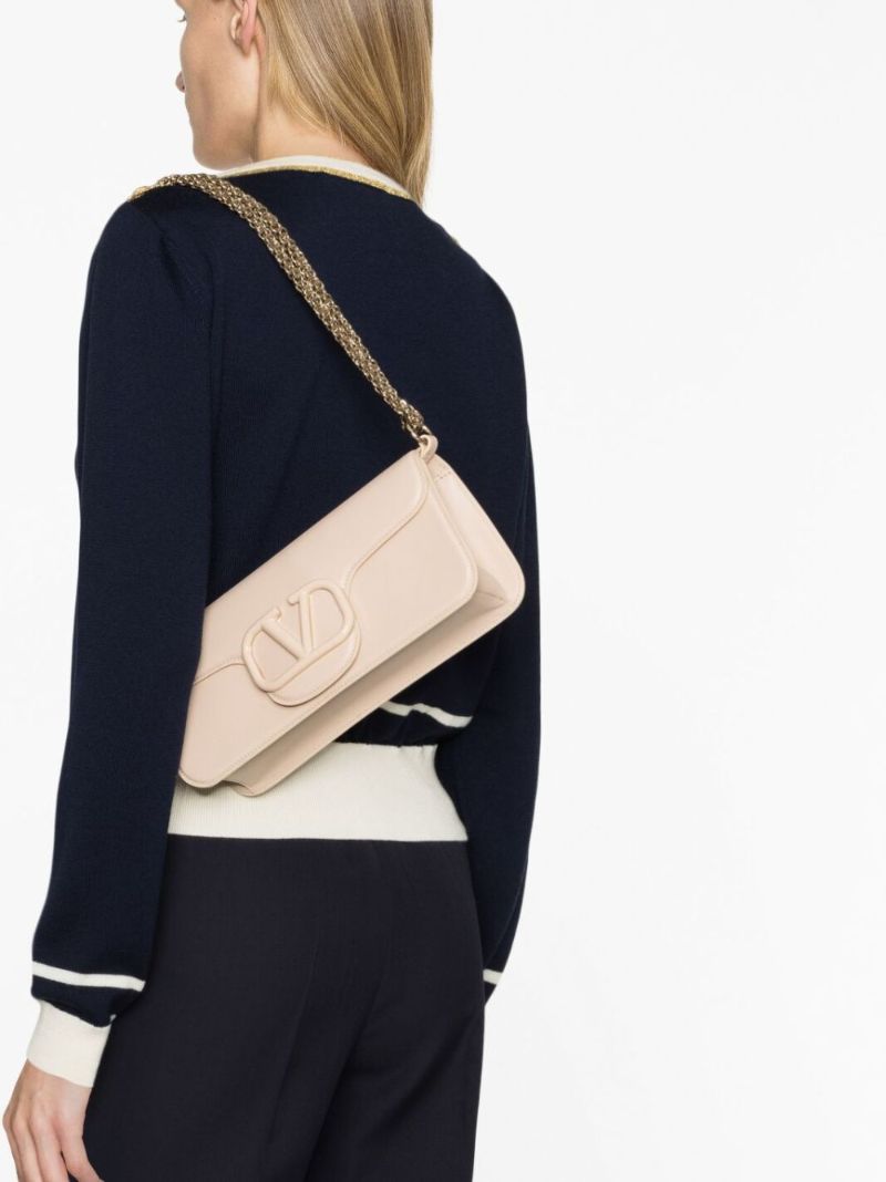 Pink Vlogo Signature Leather Shoulder Bag