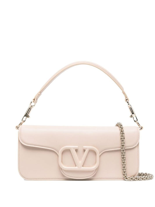 Pink Vlogo Signature Leather Shoulder Bag