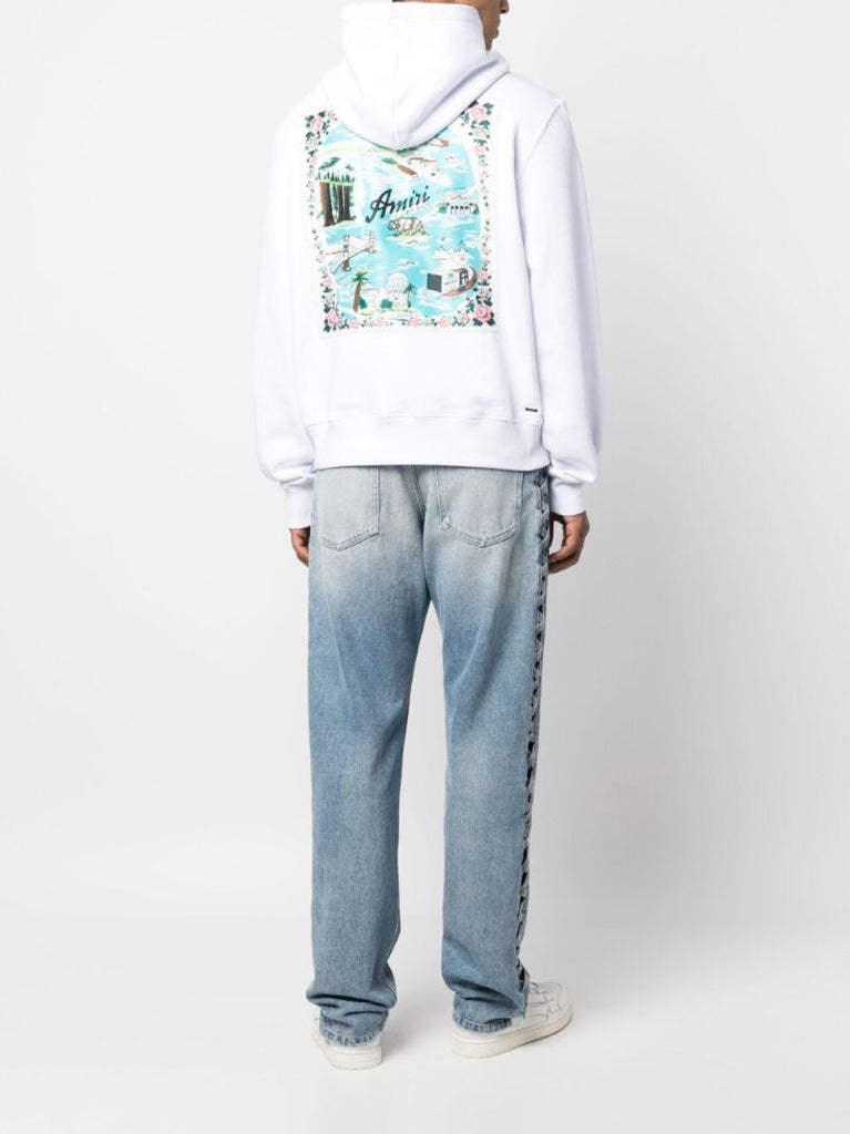 White Graphic Print Hoodie