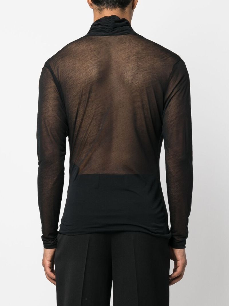 Black Semi-sheer Cotton Wrap Blouse