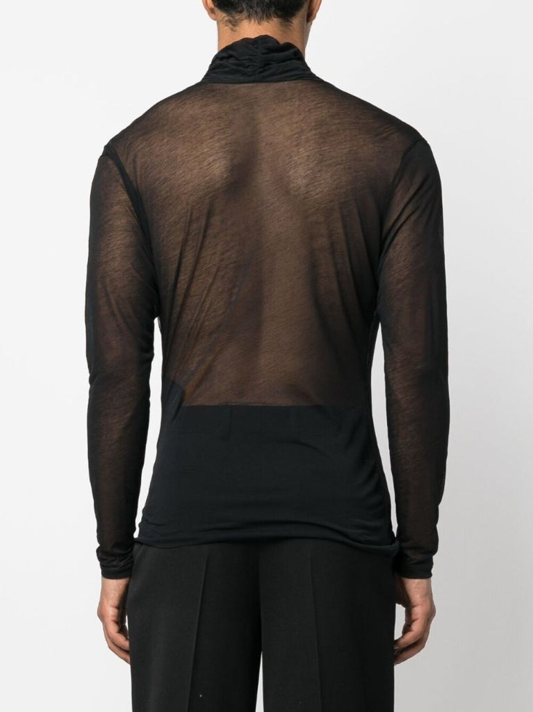 Black Semi-sheer Cotton Wrap Blouse